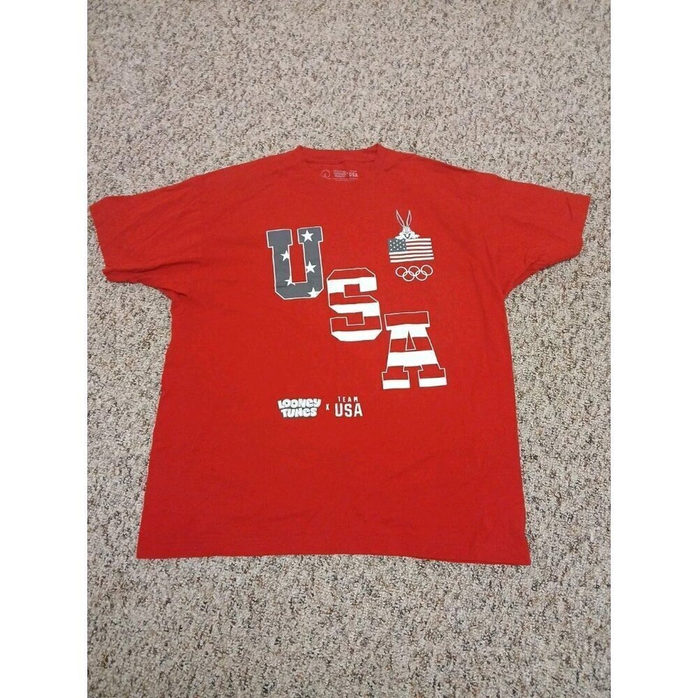 Looney Tunes Bugs X Olympics Team USA Men's 2XL Red Short Sleeve T-Shirt.